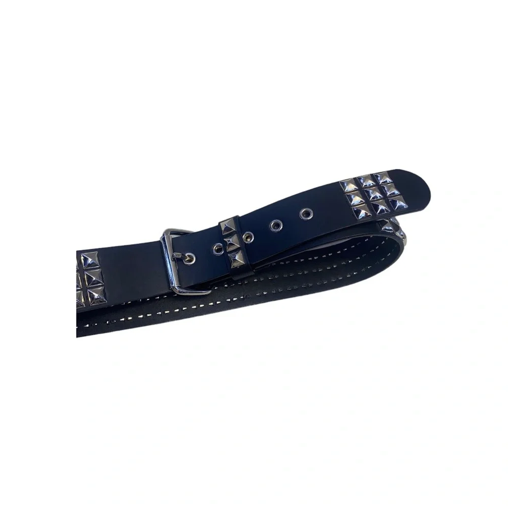 Black‎  Faux Leather Belt with Silver Accent